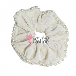 Elastic pentru par Cod ECD007AA din catifea Vanilie cu perle sidefate